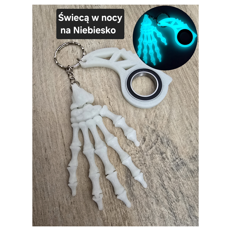 Świecący Keyspinner + Szkieletowa Dłoń 2w1- 3D KeyRambit KeyFlipper Fidget