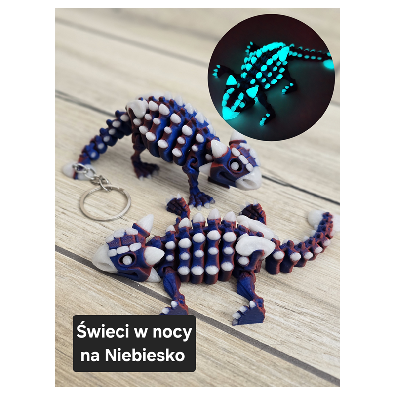 Brelok Ankylozaur 13cm Świecący w Nocy na Niebiesko Druk3d Keychain fidget