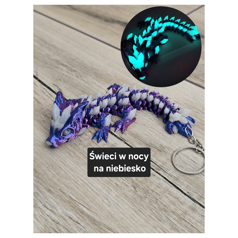 Wolf DragonCrystal 16cm - Ruchomy Brelok Świecący w Nocy - Druk 3D