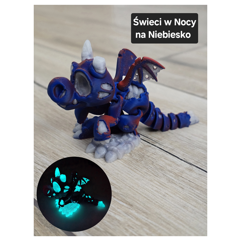 Figurka Smoka 3D Świecąca w Ciemności na Niebiesko - Druk 3D mixGadzet