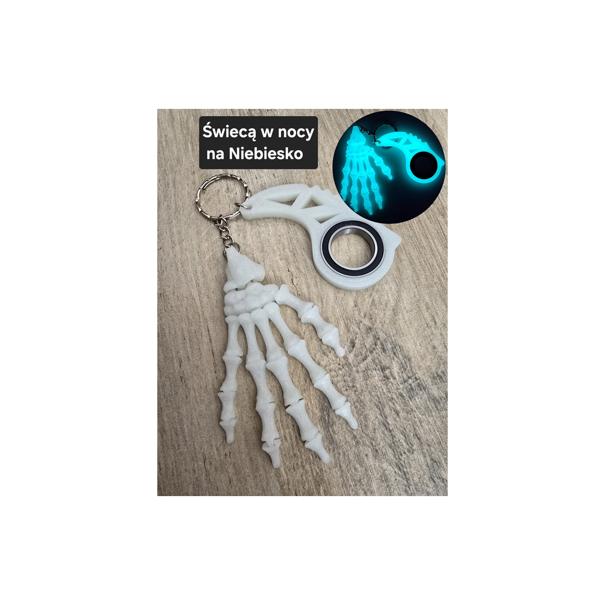 Świecący Keyspinner + Szkieletowa Dłoń 2w1- 3D KeyRambit KeyFlipper Fidget