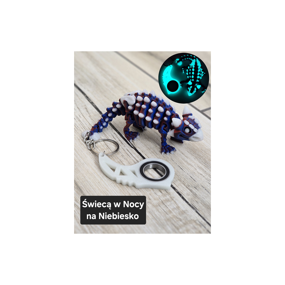 Świecący Keyspinner + Ankylozaur 2w1- KeyRambit KeyFlipper Druk3d Fidget