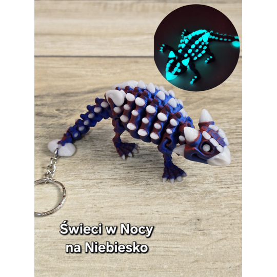 Brelok Ankylozaur 13cm Świecący w Nocy na Niebiesko Druk3d Keychain fidget