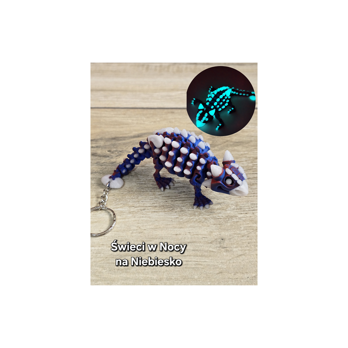 Brelok Ankylozaur 13cm Świecący w Nocy na Niebiesko Druk3d Keychain fidget