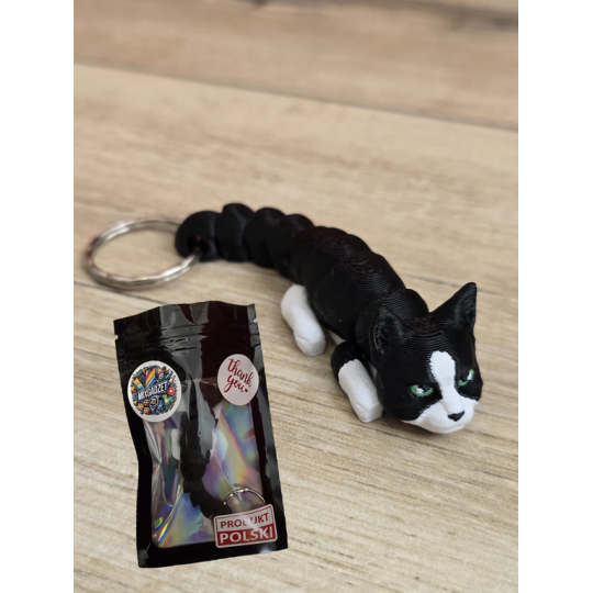 Breloczek Czarno-Biały Kot 3d - Seria Kotów Brelok Druk3d fidget Keychain