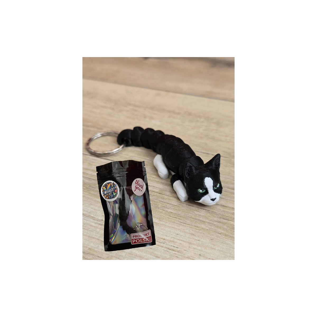 Breloczek Czarno-Biały Kot 3d - Seria Kotów Brelok Druk3d fidget Keychain