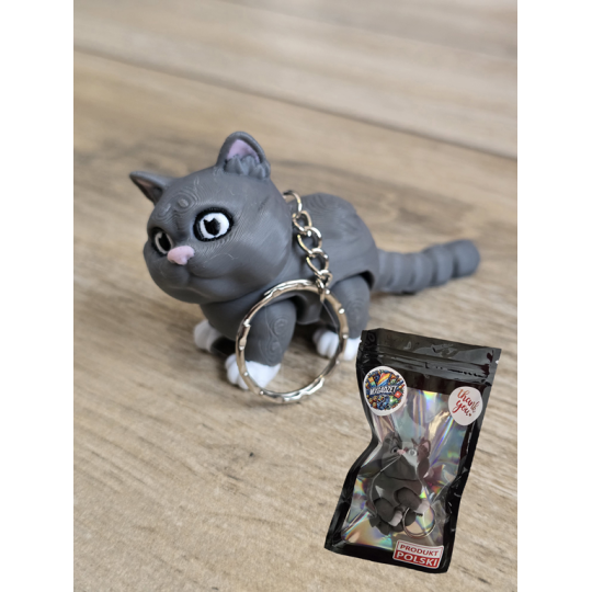 Breloczek Szarego Kotka 3D - Brelok Druk3d fidget Keychain mixGadzet