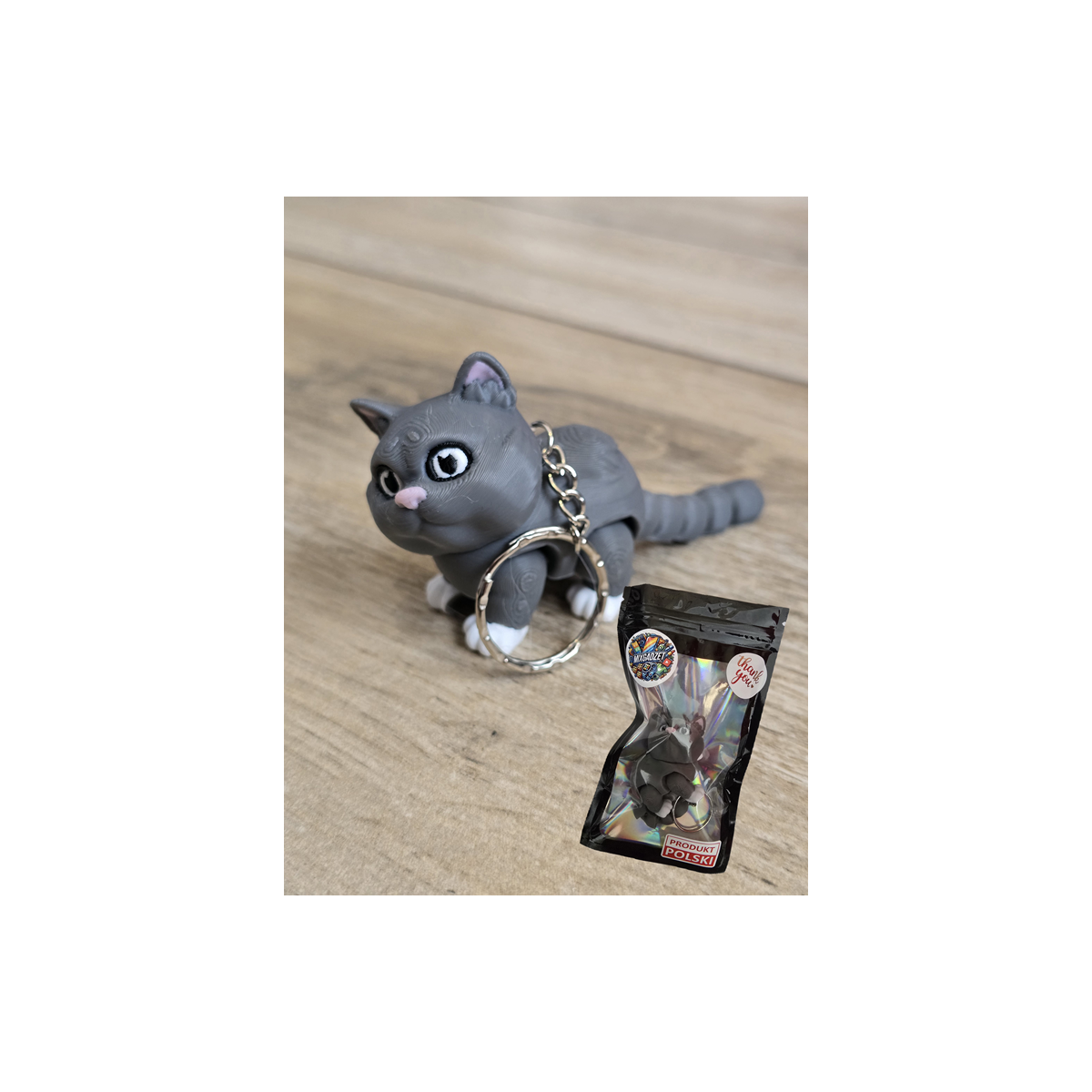 Breloczek Szarego Kotka 3D - Brelok Druk3d fidget Keychain mixGadzet