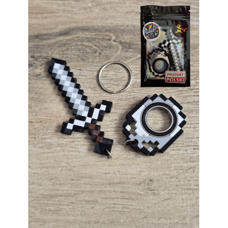 Żelazny Zestaw KeySpinner + Miecz Minecraft - Brelok Druk3d fidget