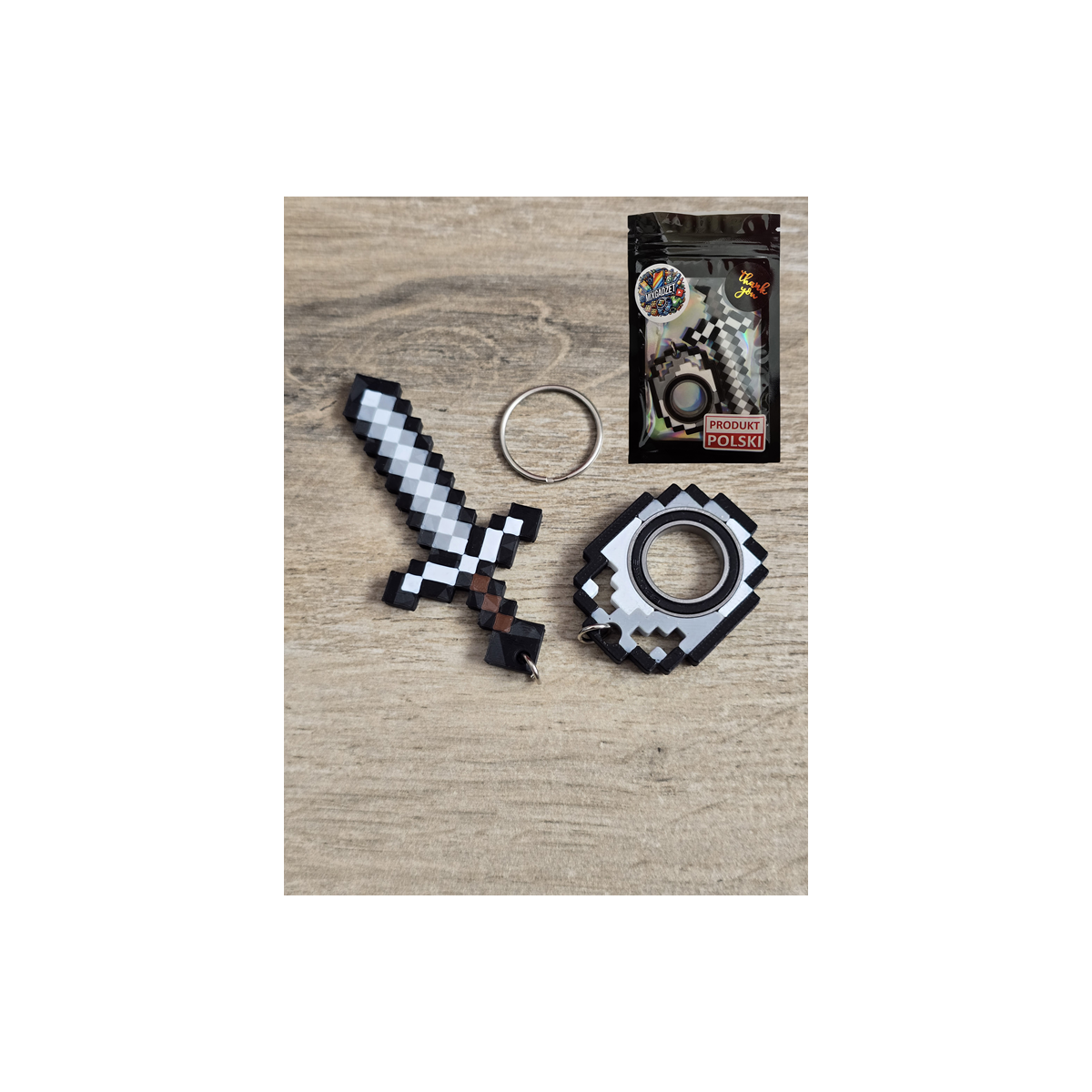Żelazny Zestaw KeySpinner + Miecz Minecraft - Brelok Druk3d fidget