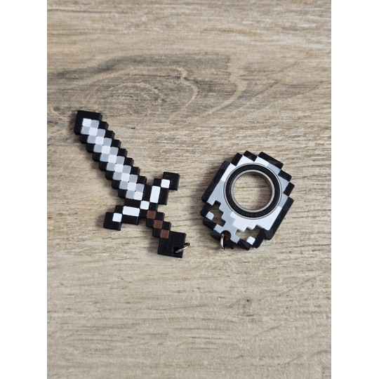 Żelazny Zestaw KeySpinner + Miecz Minecraft - Brelok Druk3d fidget