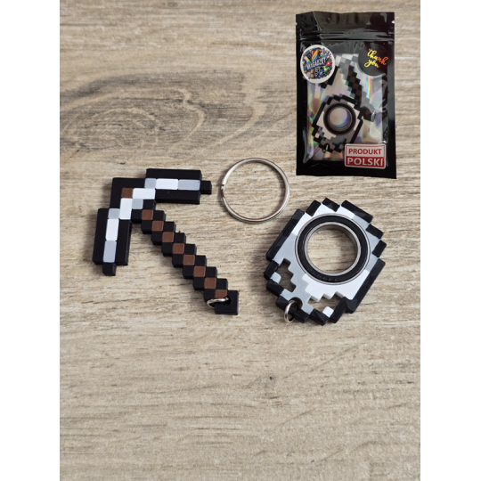 Żelazny Zestaw KeySpinner + Kilof Minecraft - Brelok Druk3d fidget