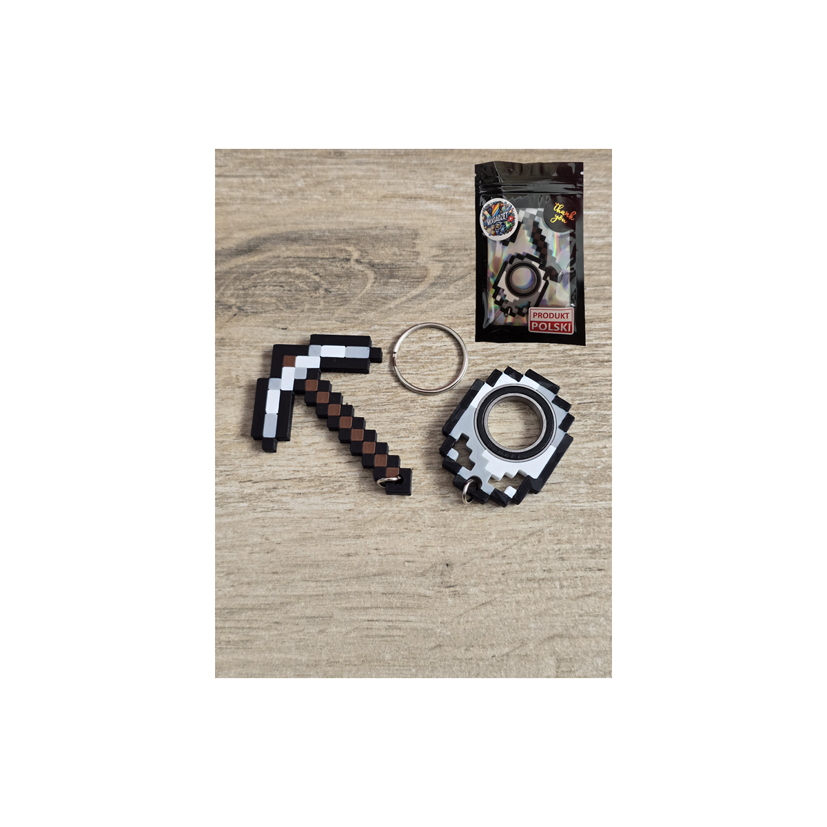 Żelazny Zestaw KeySpinner + Kilof Minecraft - Brelok Druk3d fidget