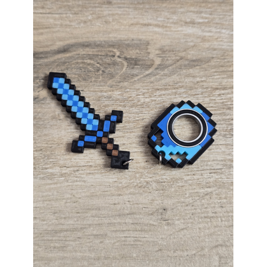 Diamentowy Zestaw KeySpinner + Miecz Minecraft - Brelok Druk3d fidget