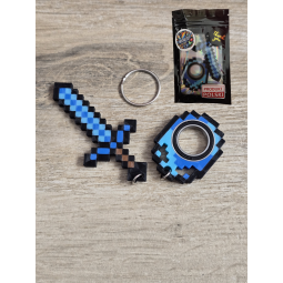 Diamentowy Zestaw KeySpinner + Miecz Minecraft - Brelok Druk3d fidget