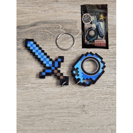 Diamentowy Zestaw KeySpinner + Miecz Minecraft - Brelok Druk3d fidget