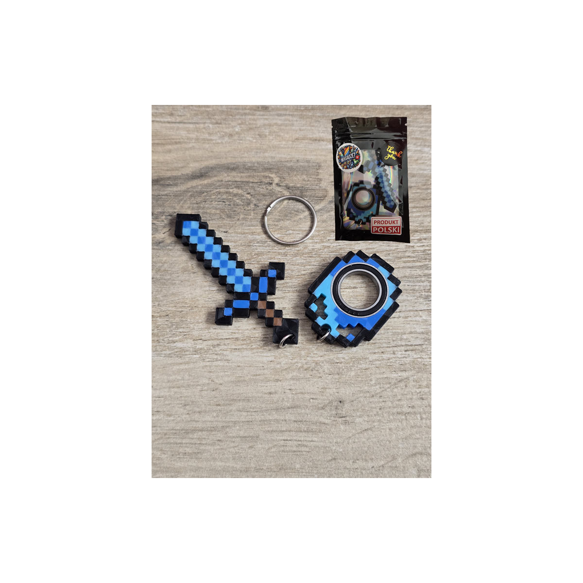 Diamentowy Zestaw KeySpinner + Miecz Minecraft - Brelok Druk3d fidget
