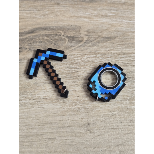 Diamentowy Zestaw KeySpinner + Kilof Minecraft - Brelok Druk3d fidget