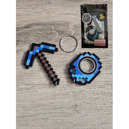 Diamentowy Zestaw KeySpinner + Kilof Minecraft - Brelok Druk3d fidget