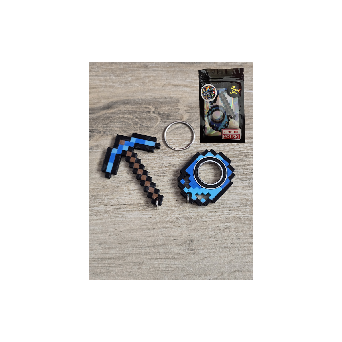 Diamentowy Zestaw KeySpinner + Kilof Minecraft - Brelok Druk3d fidget