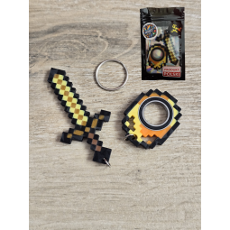 Złoty Zestaw KeySpinner + Miecz Minecraft - Brelok Druk3d fidget
