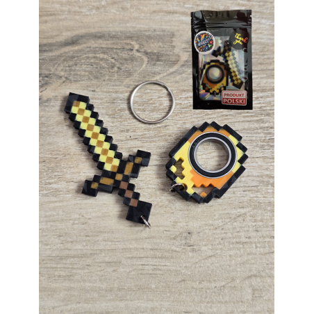 Złoty Zestaw KeySpinner + Miecz Minecraft - Brelok Druk3d fidget