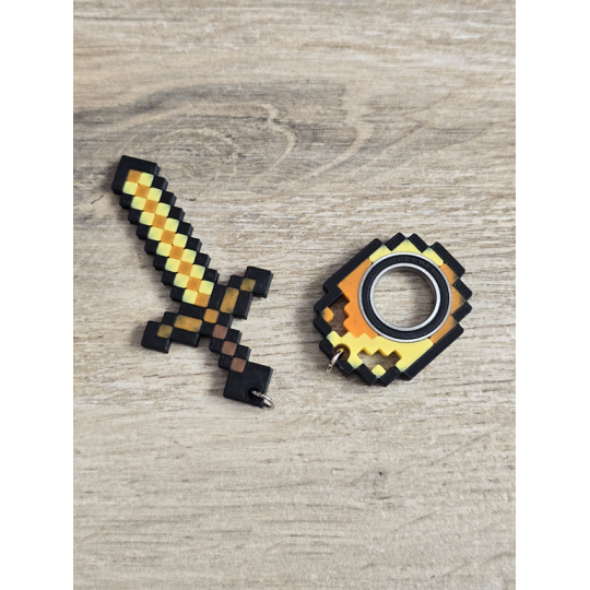 Złoty Zestaw KeySpinner + Miecz Minecraft - Brelok Druk3d fidget