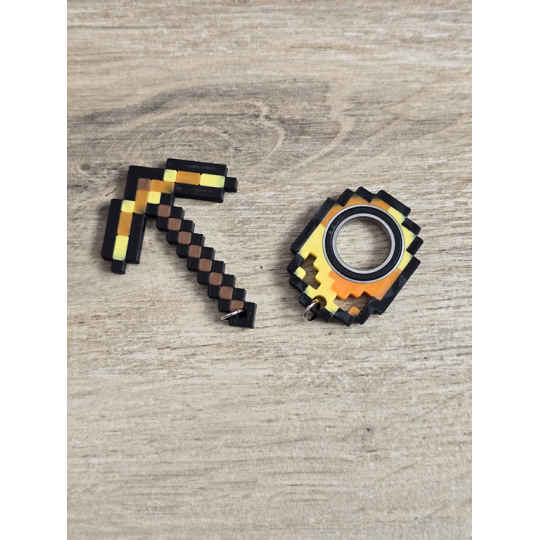 Złoty Zestaw KeySpinner + Kilof Minecraft - Brelok Druk3d fidget