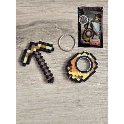 Złoty Zestaw KeySpinner + Kilof Minecraft - Brelok Druk3d fidget