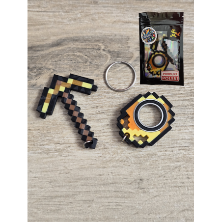 Złoty Zestaw KeySpinner + Kilof Minecraft - Brelok Druk3d fidget