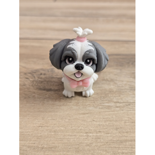 Breloczek Shih Tzu z kitką Szary 3D - Brelok Druk3d fidget Keychain