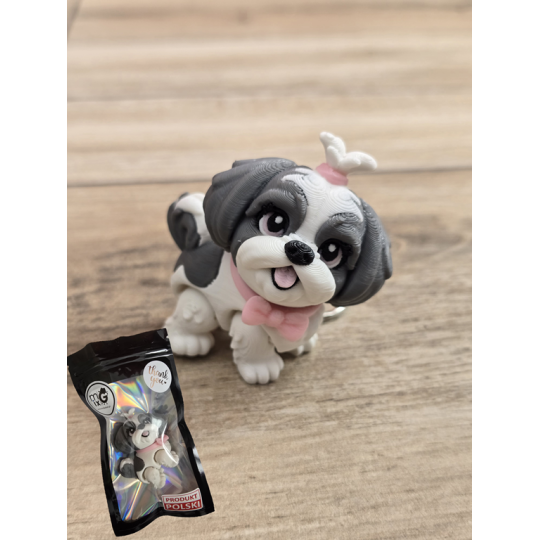 Breloczek Shih Tzu z kitką Szary 3D - Brelok Druk3d fidget Keychain