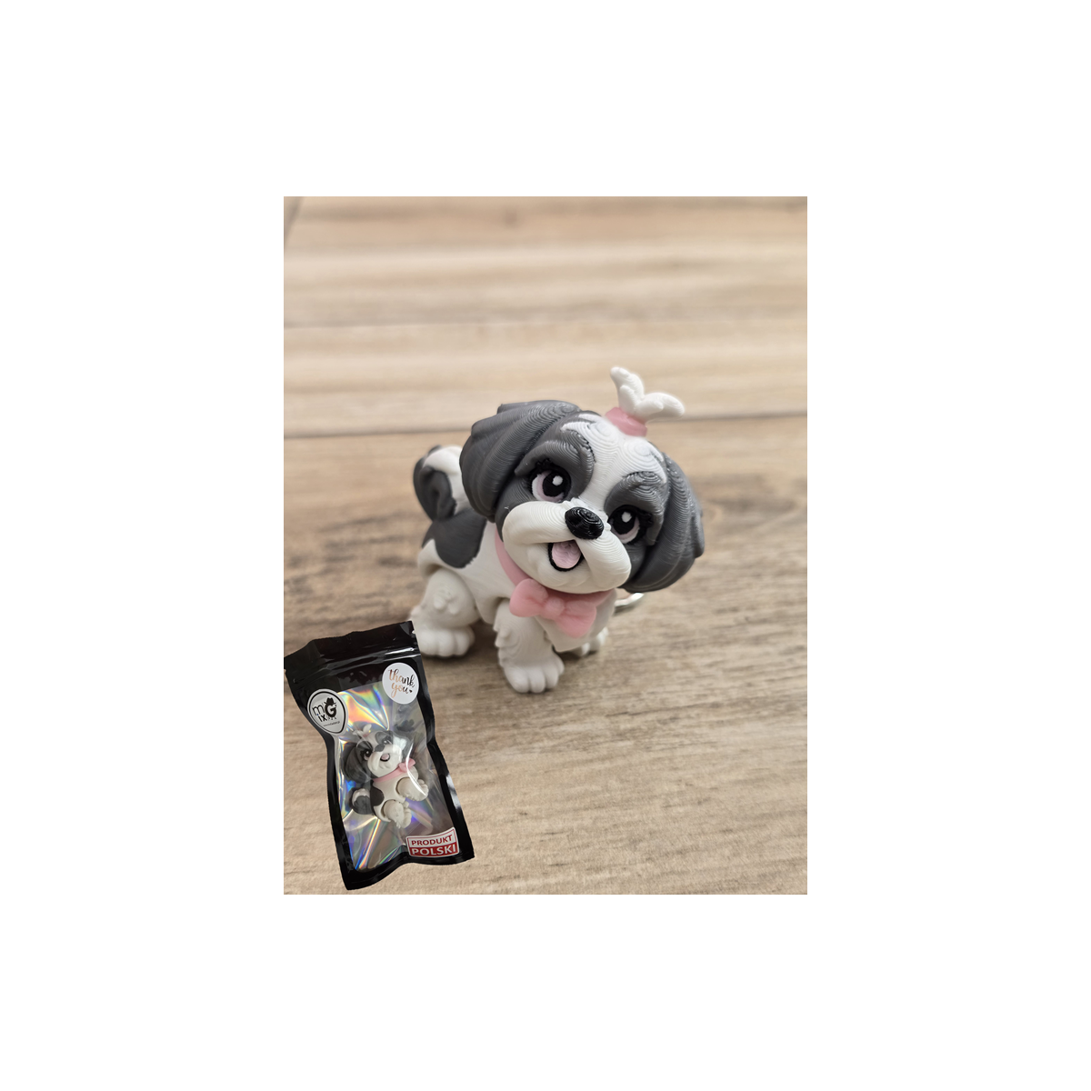 Breloczek Shih Tzu z kitką Szary 3D - Brelok Druk3d fidget Keychain