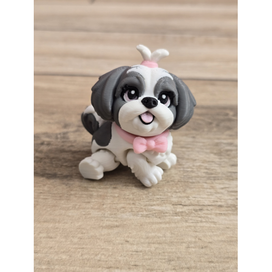 Breloczek Shih Tzu z kitką Szary 3D - Brelok Druk3d fidget Keychain