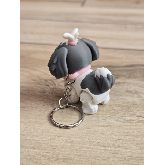 Breloczek Shih Tzu z kitką Szary 3D - Brelok Druk3d fidget Keychain