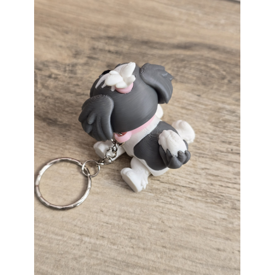Breloczek Shih Tzu z kitką Szary 3D - Brelok Druk3d fidget Keychain