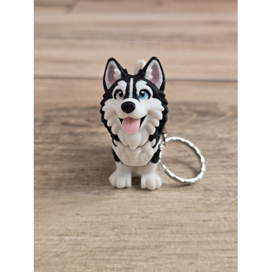 Breloczek Husky z kolorowymi Oczami 3D - Brelok Druk3d fidget Keychain