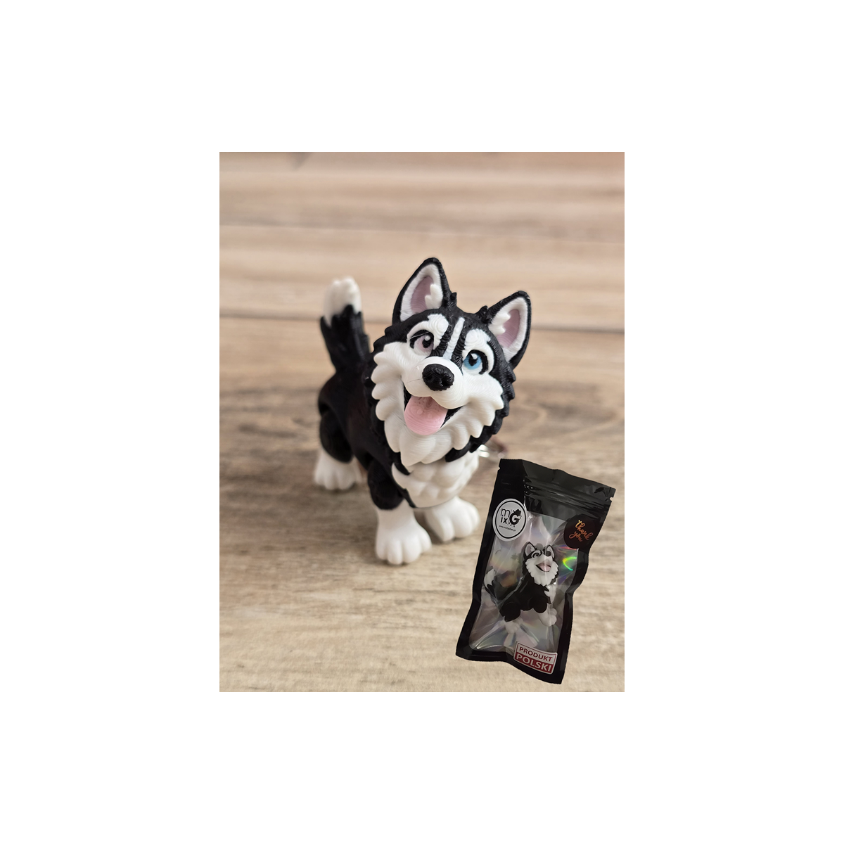 Breloczek Husky z kolorowymi Oczami 3D - Brelok Druk3d fidget Keychain