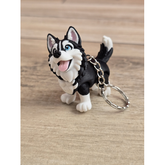 Breloczek Husky z kolorowymi Oczami 3D - Brelok Druk3d fidget Keychain