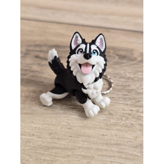 Breloczek Husky z kolorowymi Oczami 3D - Brelok Druk3d fidget Keychain