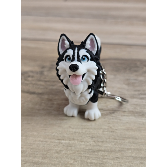 Breloczek Husky z niebieskimi Oczami 3D - Brelok Druk3d fidget Keychain