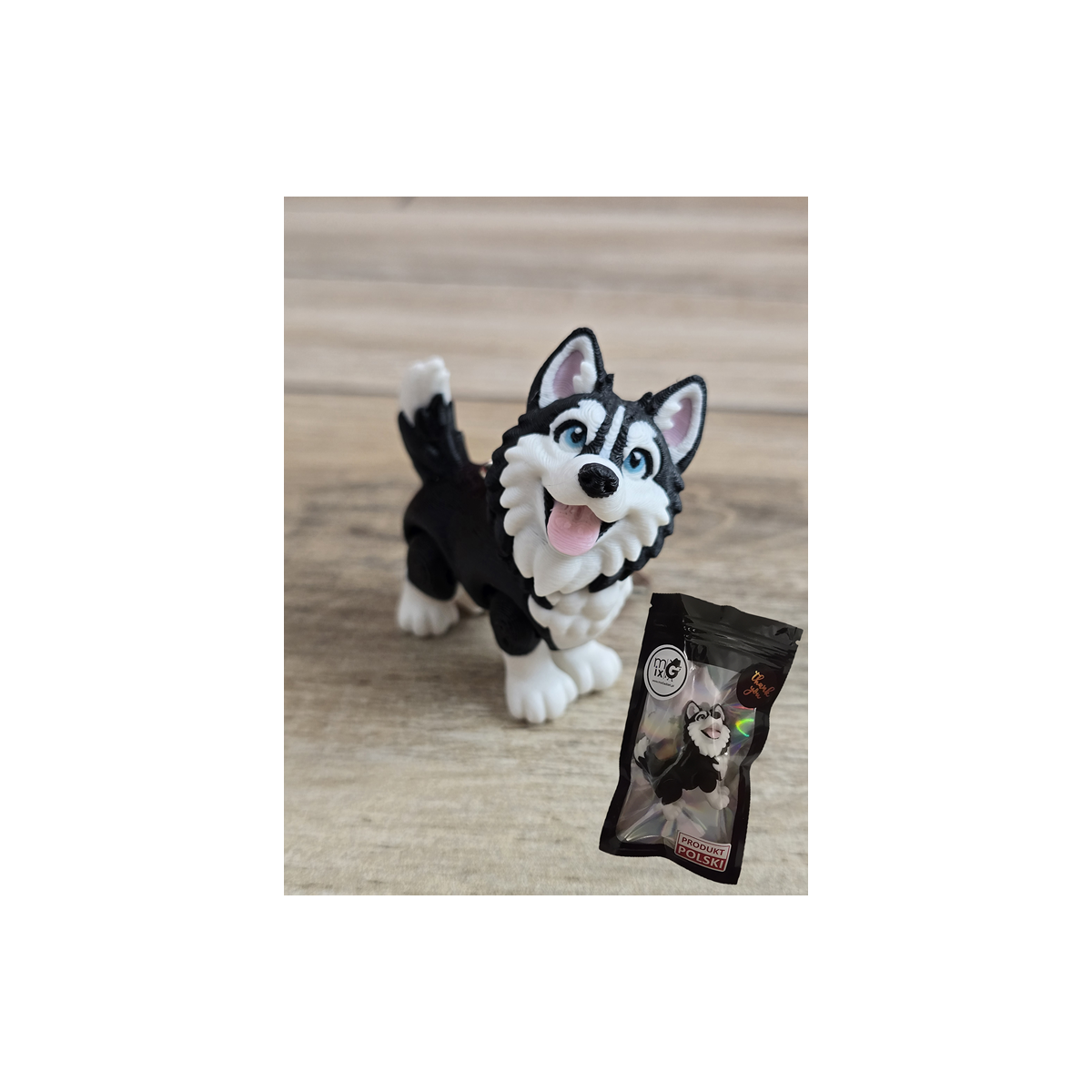 Breloczek Husky z niebieskimi Oczami 3D - Brelok Druk3d fidget Keychain