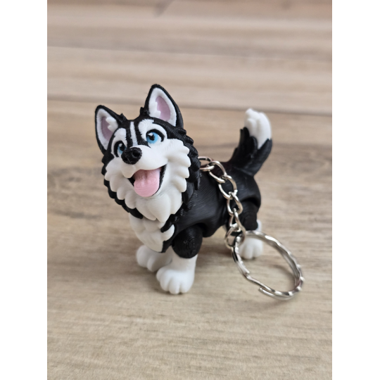 Breloczek Husky z niebieskimi Oczami 3D - Brelok Druk3d fidget Keychain