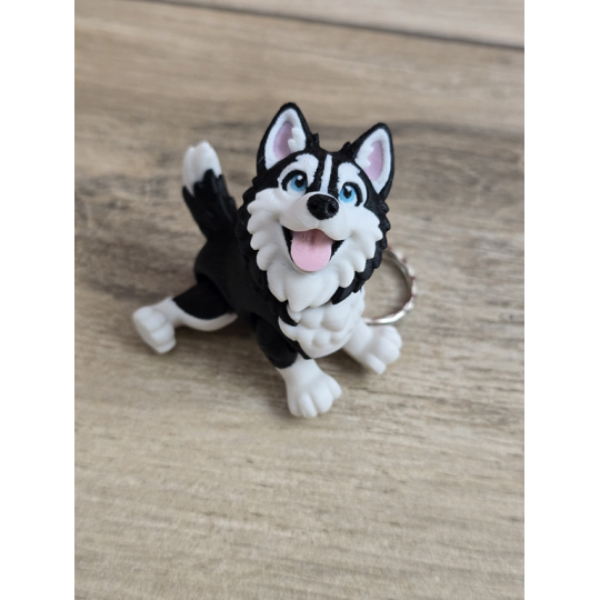 Breloczek Husky z niebieskimi Oczami 3D - Brelok Druk3d fidget Keychain