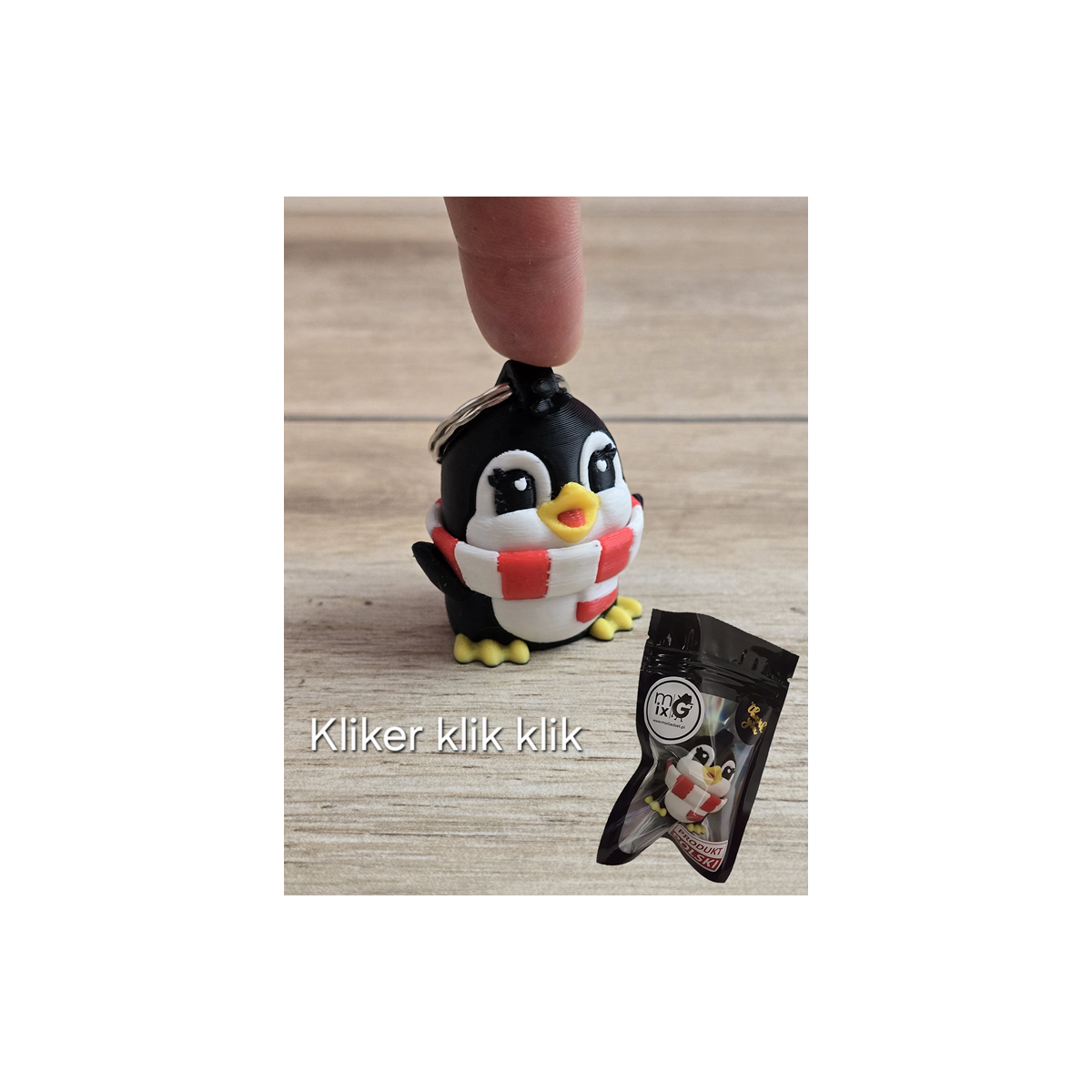 Breloczek Kliker klik klik Pingwina 3D - Brelok Druk3d fidget Keychain