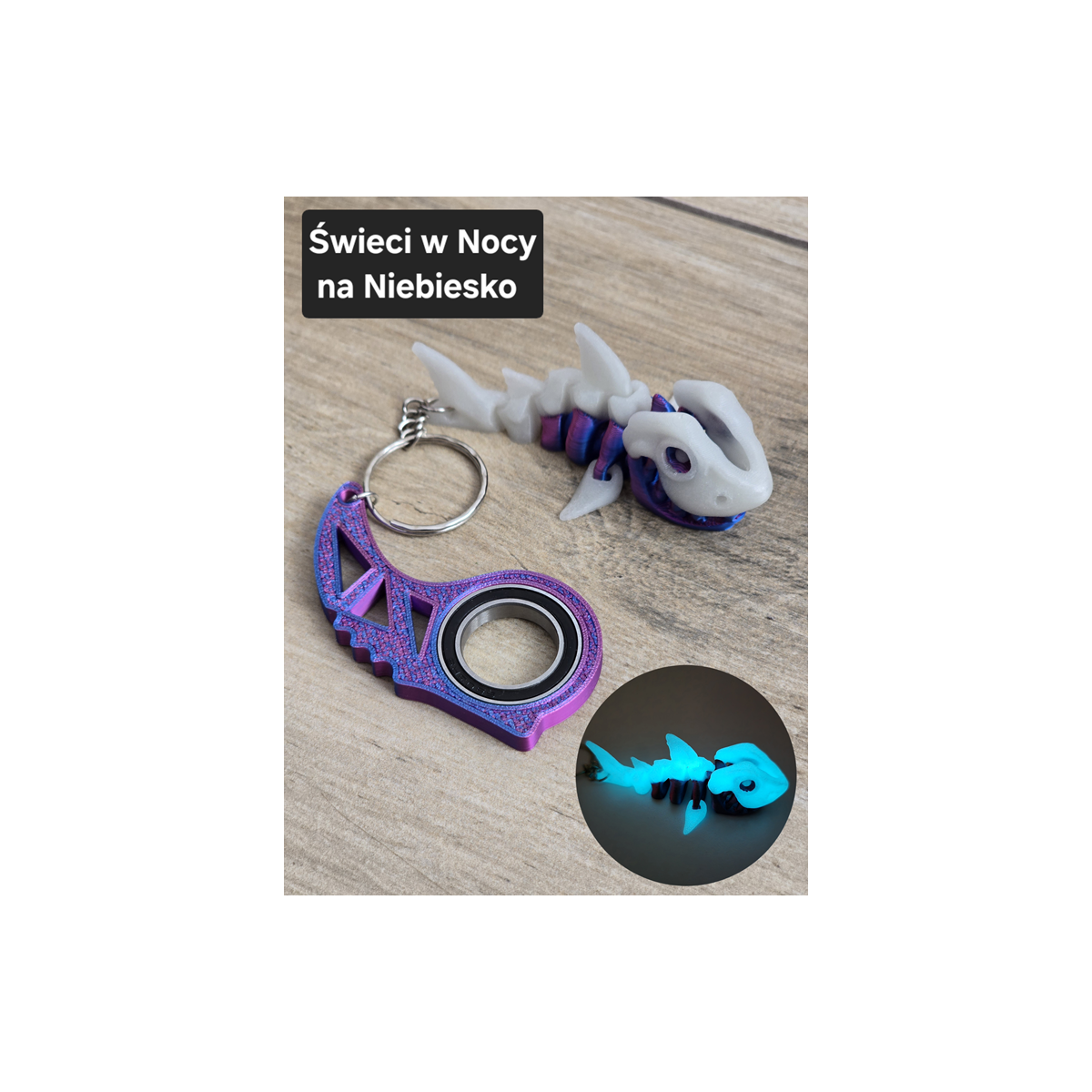 Breloczek Skeleton Shark + KeySpinner - Brelok Druk3d fidget Keychain