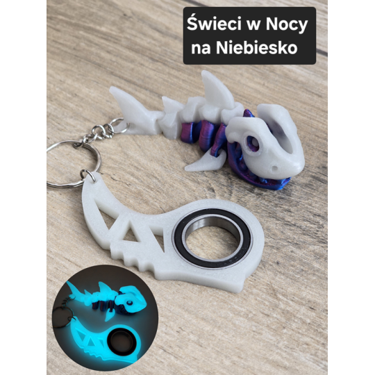 Breloczek Skeleton Shark + KeySpinner 3d - Brelok Druk3d fidget Keychain