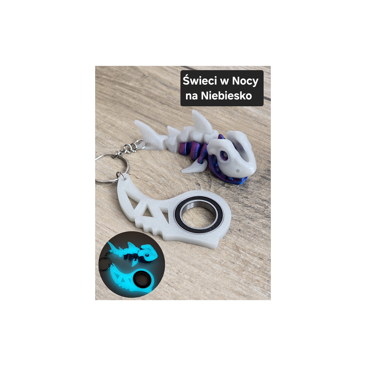 Breloczek Skeleton Shark + KeySpinner 3d - Brelok Druk3d fidget Keychain